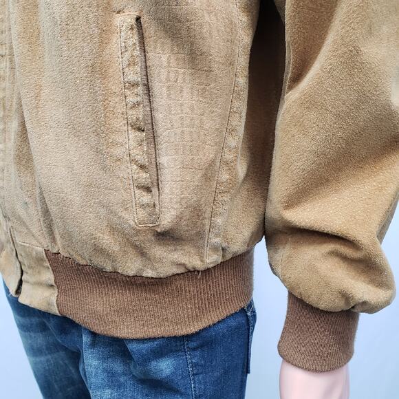 Vintage CROCODILE Leather Suede Bomber Jacket Full zip Italy Made Tan/Camel - Picture 9 of 12